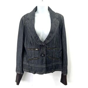 Y2K Converse Military Jacket Denim Streetwear Style Black Blue Jean Fitted